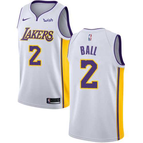 Men's Nike Los Angeles Lakers #2 Lonzo Ball White NBA Swingman Association Edition Jersey
