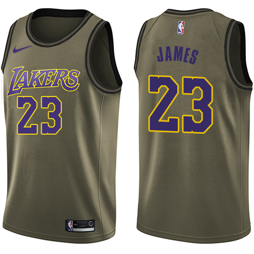 Men's Nike Los Angeles Lakers #23 LeBron James Green NBA Swingman Salute to Service Jersey