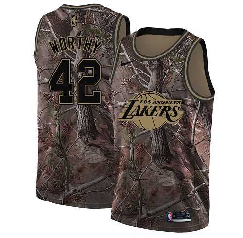 Men's Nike Los Angeles Lakers #42 James Worthy Camo NBA Swingman Realtree Collection Jersey