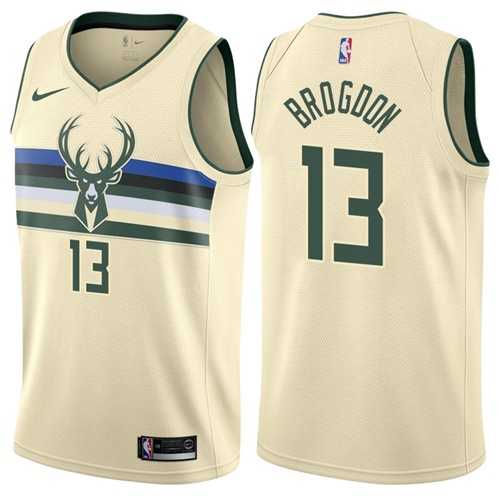 Men's Nike Milwaukee Bucks #13 Malcolm Brogdon Cream NBA Swingman City Edition Jersey
