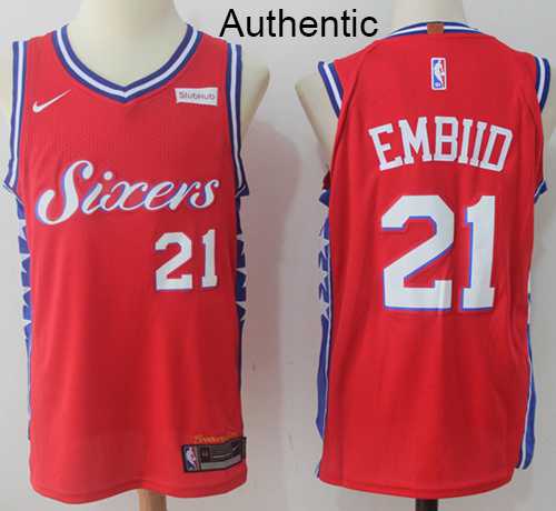 Men's Nike Philadelphia 76ers #21 Joel Embiid Red NBA Authentic Statement Edition Jersey
