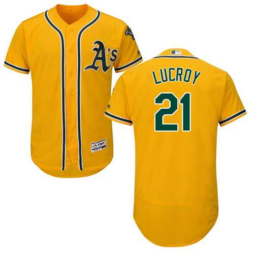 Men's Oakland Athletics #21 Jonathan Lucroy Gold Flexbase Authentic Collection Stitched MLB Jersey