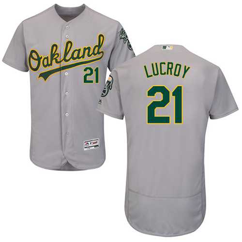 Men's Oakland Athletics #21 Jonathan Lucroy Grey Flexbase Authentic Collection Stitched MLB Jersey