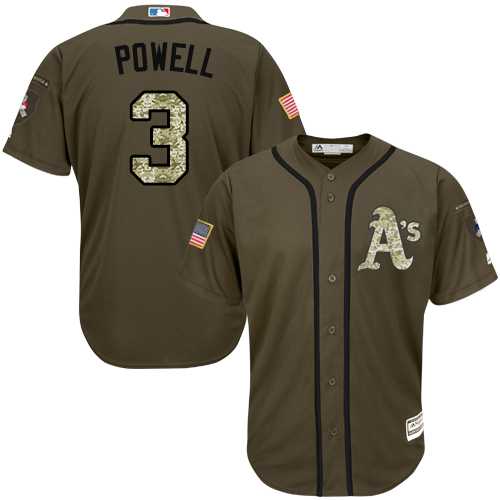 Men's Oakland Athletics #3 Boog Powell Green Salute to Service Stitched MLB Jersey