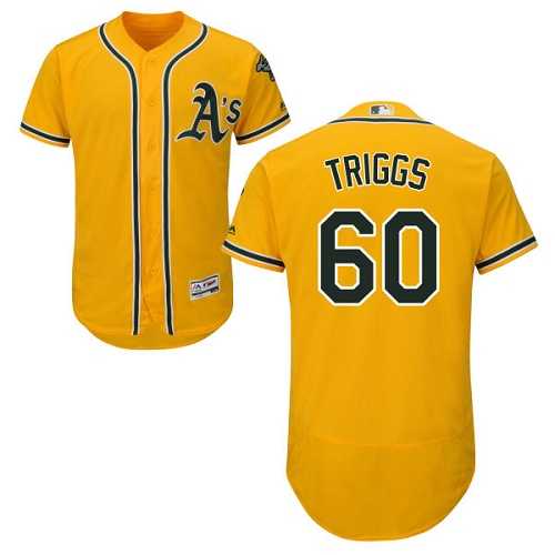 Men's Oakland Athletics #60 Andrew Triggs Gold Flexbase Authentic Collection Stitched MLB