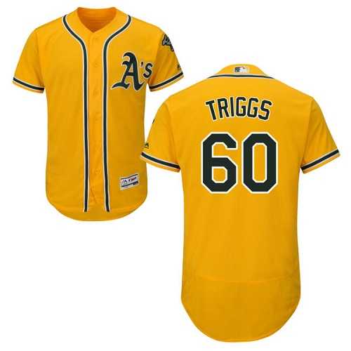 Men's Oakland Athletics #60 Andrew Triggs Gold Flexbase Authentic Collection Stitched MLB Men's Oakland Athletics #60 Andrew Triggs Gold Flexbase Authentic Collection Stitched MLB
