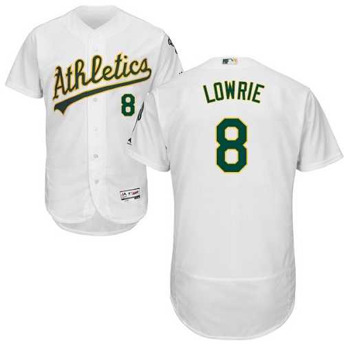 Men's Oakland Athletics #8 Jed Lowrie White Flexbase Authentic Collection Stitched MLB