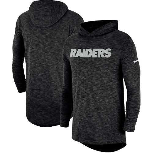 Men's Oakland Raiders Nike Black Sideline Slub Performance Hooded Long Sleeve T-shirt