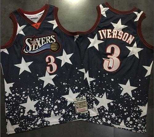 Men's Philadelphia 76ers #3 Allen Iverson Navy Throwback 1997 4th of July Stitched NBA