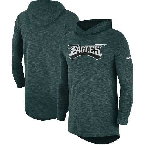 Men's Philadelphia Eagles Nike Midnight Green Sideline Slub Performance Hooded Long Sleeve T-shirt