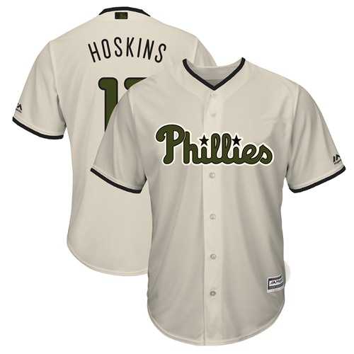 Men's Philadelphia Phillies #17 Rhys Hoskins Cream New Cool Base 2018 Memorial Day Stitched MLB Jersey
