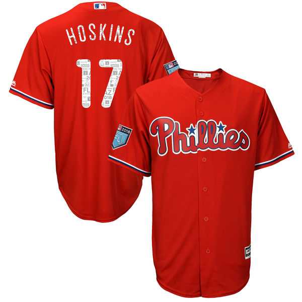 Men's Philadelphia Phillies #17 Rhys Hoskins Majestic Scarlet 2018 Spring Training Cool Base Player Jersey