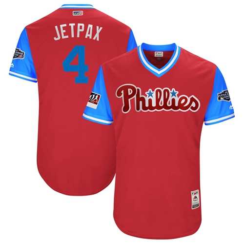 Men's Philadelphia Phillies #4 Scott Kingery Red Jetpax Players Weekend Authentic Stitched MLB