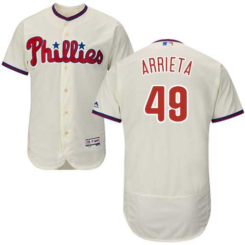 Men's Philadelphia Phillies #49 Jake Arrieta Cream Flexbase Authentic Collection Stitched MLB Men's Philadelphia Phillies #49 Jake Arrieta Cream Flexbase Authentic Collection Stitched MLB