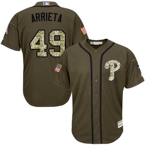 Men's Philadelphia Phillies #49 Jake Arrieta Green Salute to Service Stitched MLB