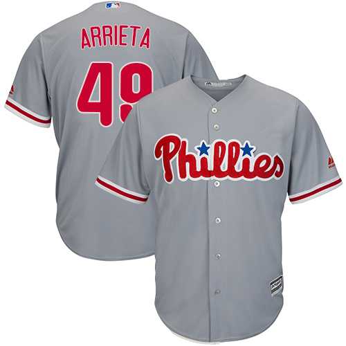 Men's Philadelphia Phillies #49 Jake Arrieta Grey New Cool Base Stitched MLB