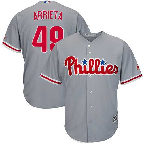 Men's Philadelphia Phillies #49 Jake Arrieta Grey New Cool Base Stitched MLB Men's Philadelphia Phillies #49 Jake Arrieta Grey New Cool Base Stitched MLB