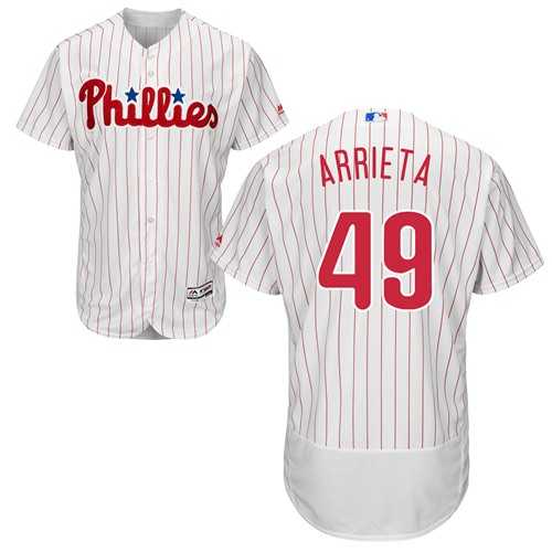 Men's Philadelphia Phillies #49 Jake Arrieta White(Red Strip) Flexbase Authentic Collection Stitched MLB