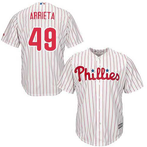 Men's Philadelphia Phillies #49 Jake Arrieta White(Red Strip) New Cool Base Stitched MLB