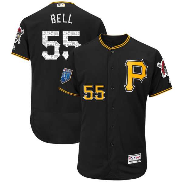 Men's Pittsburgh Pirates #55 Josh Bell Majestic Black 2018 Spring Training Flex Base Player Jersey