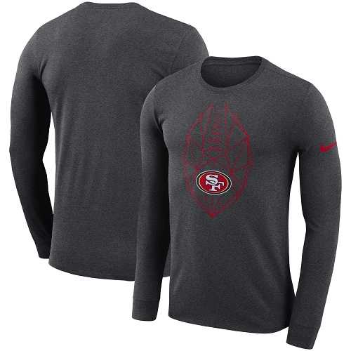 Men's San Francisco 49ers Nike Heathered Charcoal Fan Gear Icon Performance Long Sleeve T-Shirt