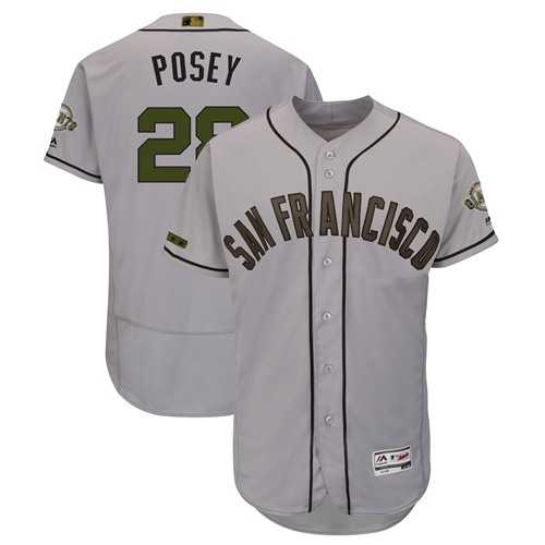 Men's San Francisco Giants #28 Buster Posey Gray Flexbase Authentic Collection 2018 Memorial Day Stitched MLB Jersey