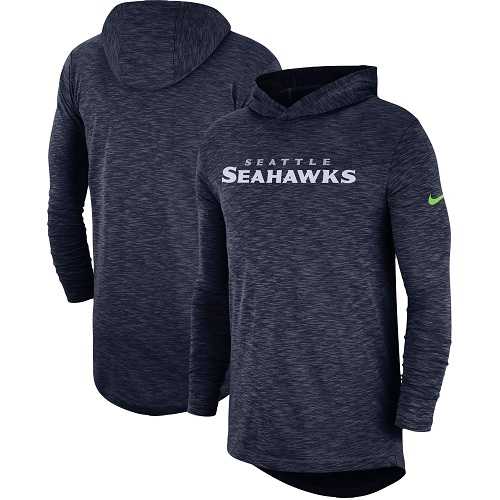 Men's Seattle Seahawks Nike College Navy Sideline Slub Performance Hooded Long Sleeve T-shirt