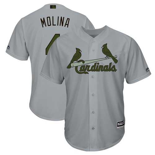 Men's St. Louis Cardinals #4 Yadier Molina Grey New Cool Base 2018 Memorial Day Stitched MLB Jersey