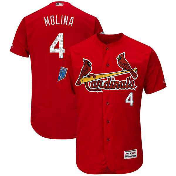 Men's St. Louis Cardinals #4 Yadier Molina Majestic Scarlet 2018 Spring Training Flex Base Player Jersey
