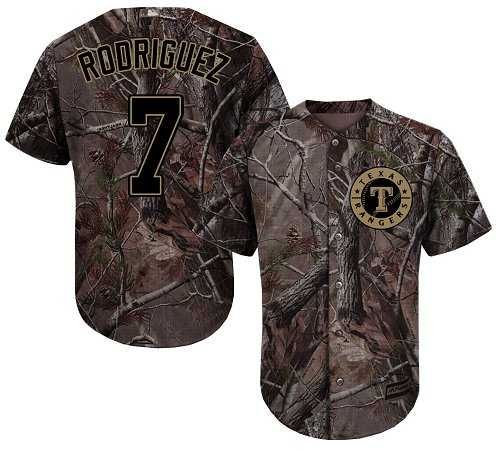 Men's Texas Rangers #7 Ivan Rodriguez Camo Realtree Collection Cool Base Stitched MLB