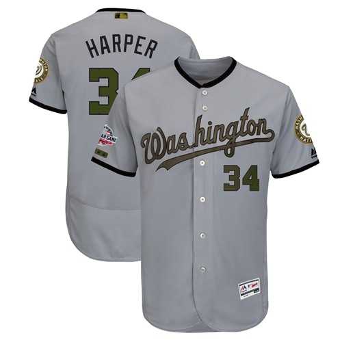 Men's Washington Nationals #34 Bryce Harper Grey Flexbase Authentic Collection 2018 Memorial Day Stitched MLB Jersey