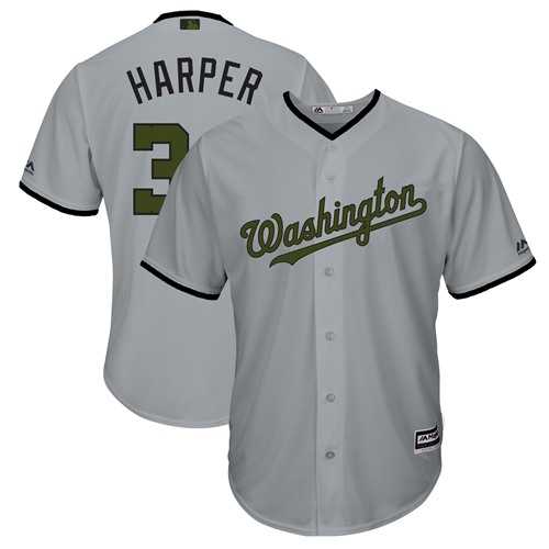 Men's Washington Nationals #34 Bryce Harper Grey New Cool Base 2018 Memorial Day Stitched MLB Jersey