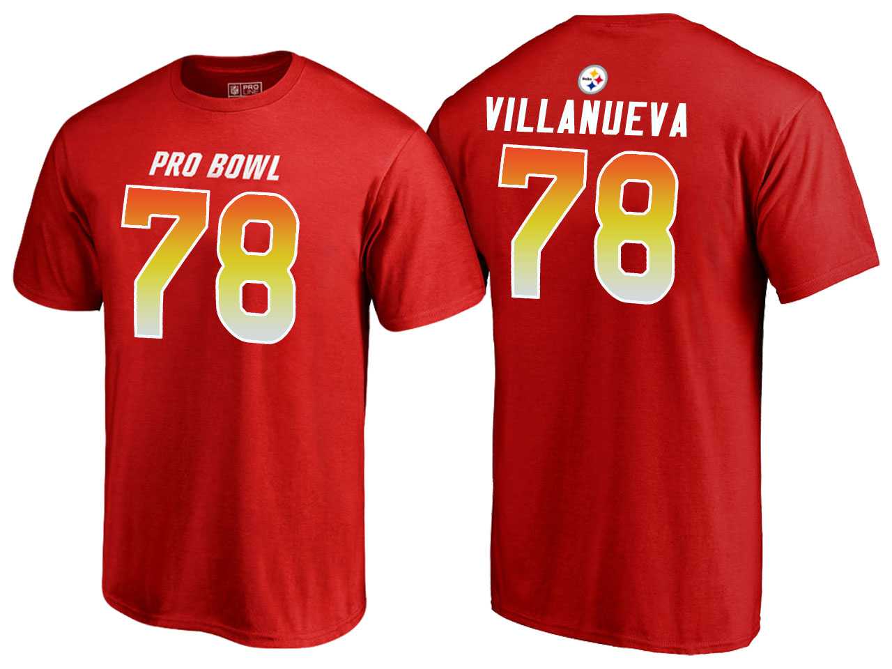 Men Alejandro Villanueva Pittsburgh Steelers AFC Red 2018 Pro Bowl Name & Number T-Shirt
