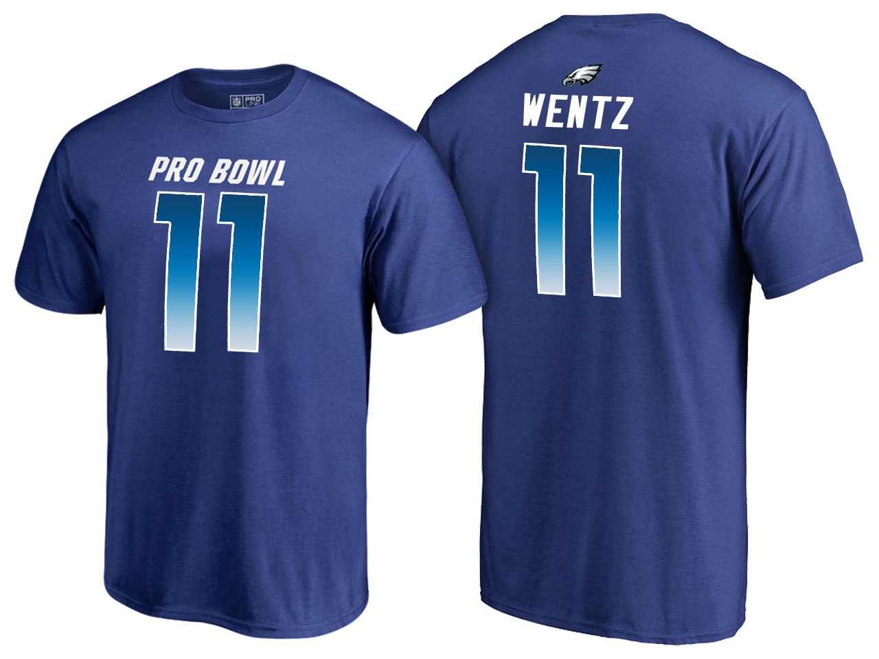 Men Carson Wentz Philadelphia Eagles NFC Royal 2018 Pro Bowl Name & Number T-Shirt