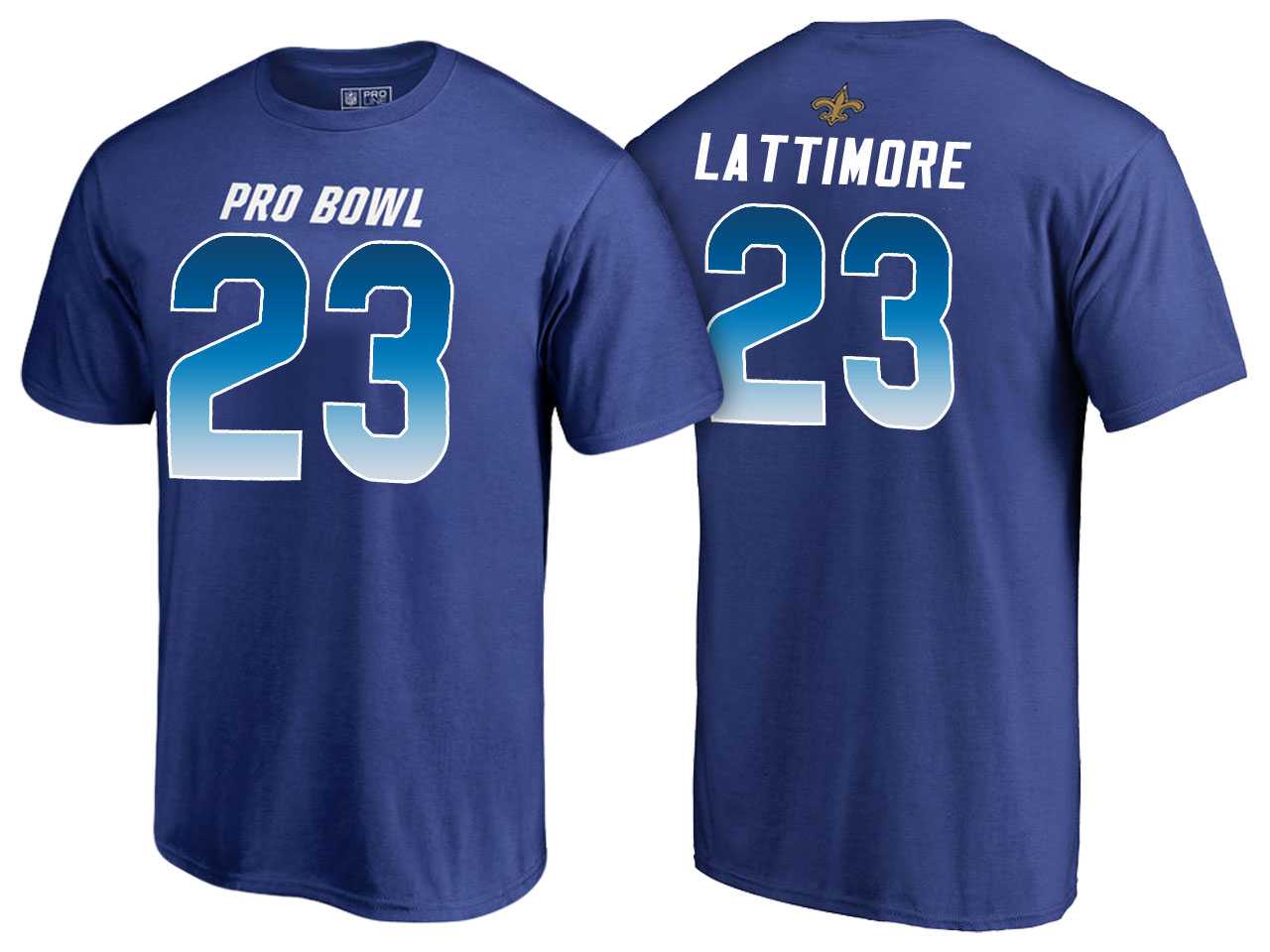 Men Marshon Lattimore New Orleans Saints NFC Royal 2018 Pro Bowl Name & Number T-Shirt