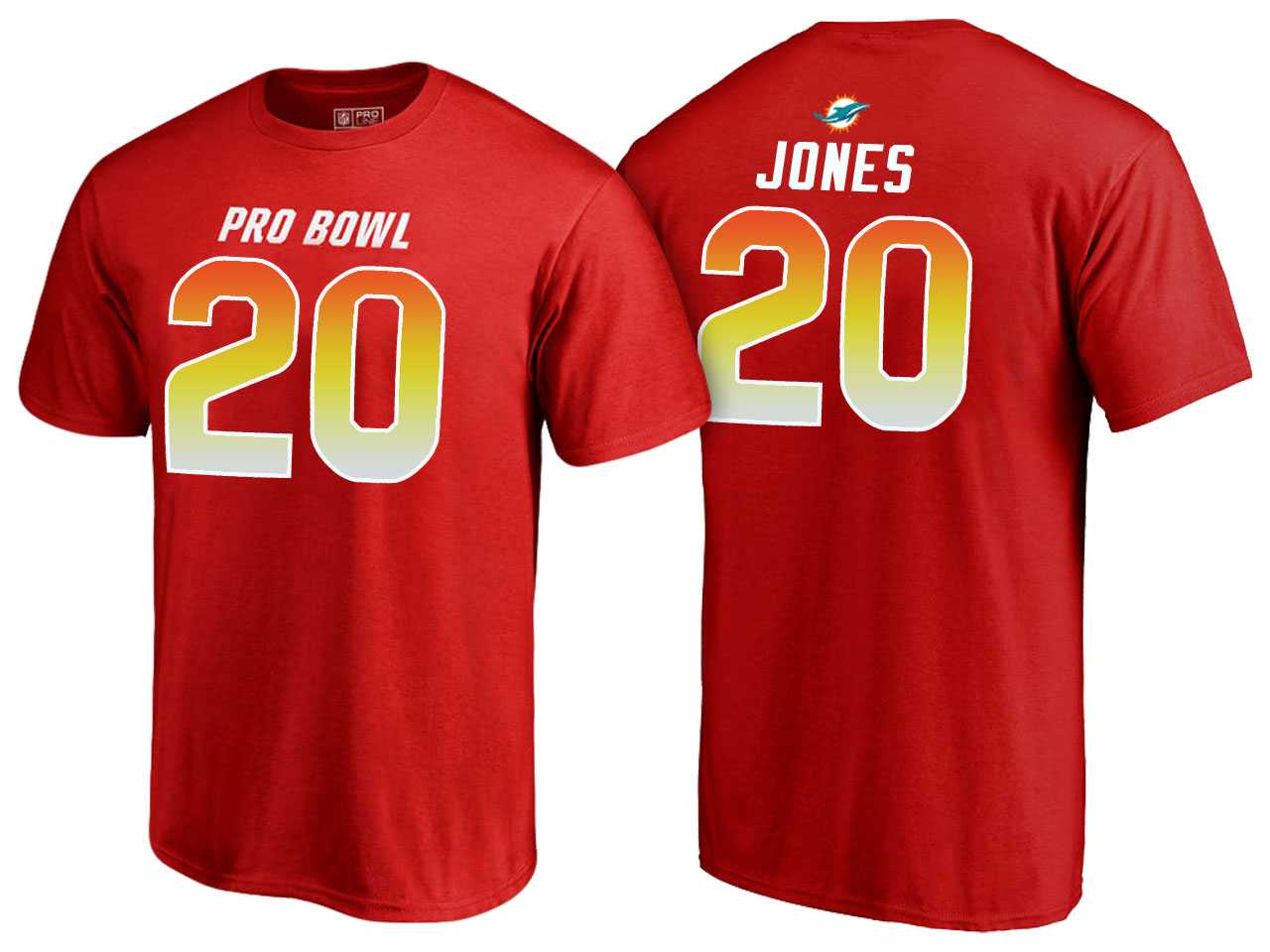 Men Reshad Jones Miami Dolphins AFC Red 2018 Pro Bowl Name & Number T-Shirt