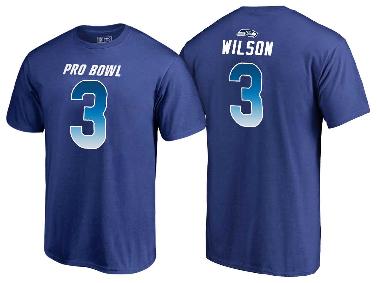 Men Russell Wilson Seattle Seahawks NFC Royal 2018 Pro Bowl Name & Number T-Shirt