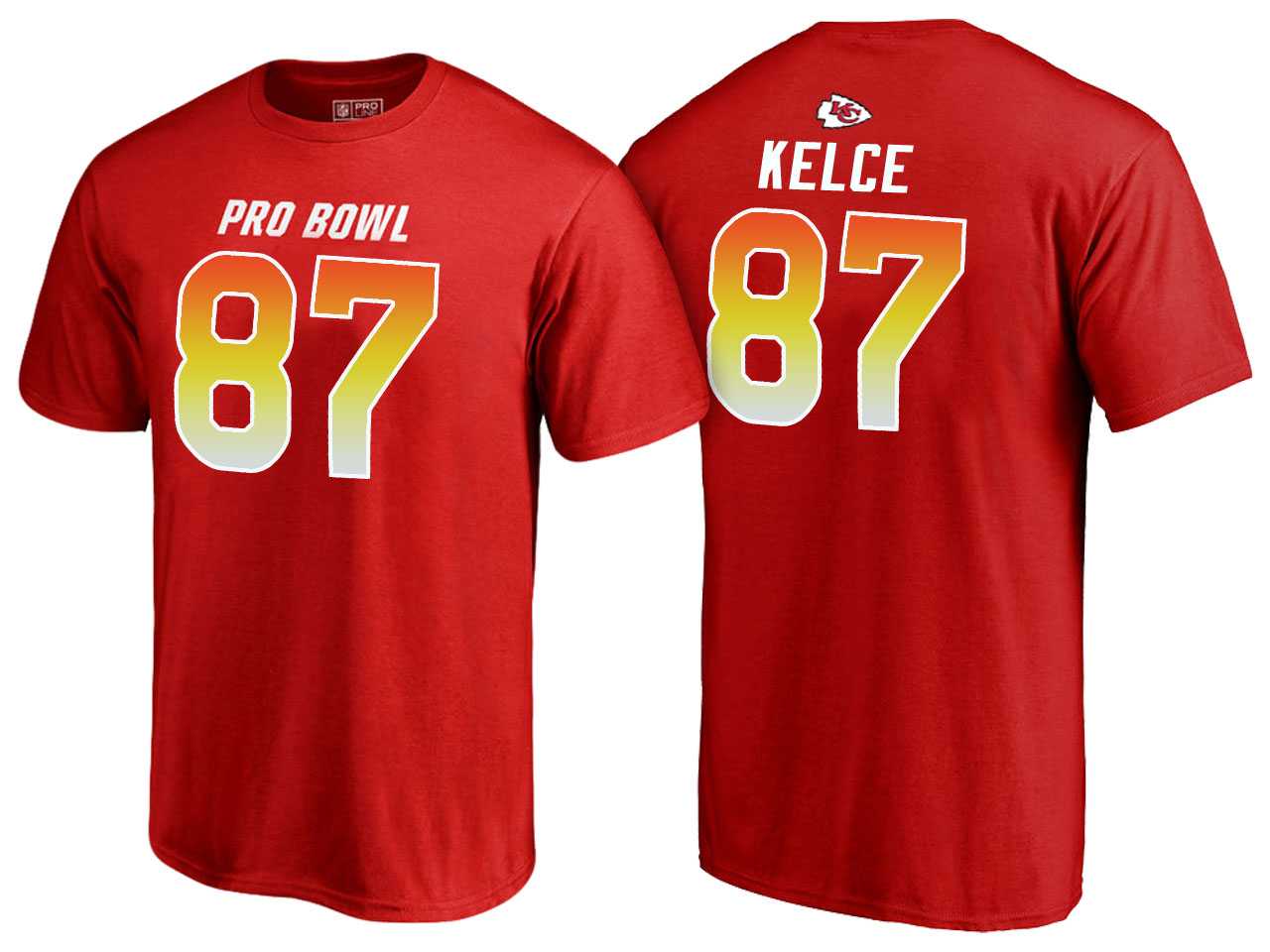 Men Travis Kelce Kansas City Chiefs AFC Red 2018 Pro Bowl Name & Number T-Shirt