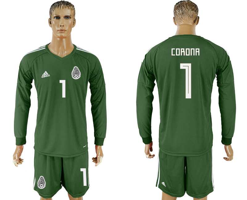 Mexico #1 CORONA Military Green Goalkeeper 2018 FIFA World Cup Long Sleeve Soccer Jersey