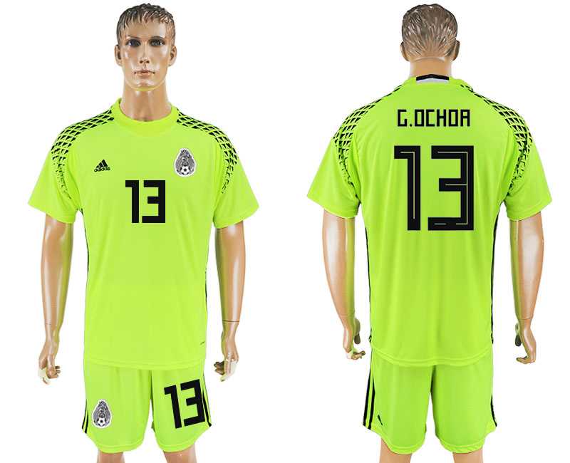 Mexico #13 G. OCHOA Fluorescent Green Goalkeeper 2018 FIFA World Cup Soccer Jersey