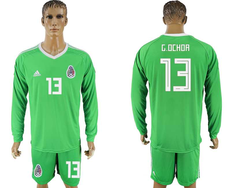 Mexico #13 G.OCHOA Green Goalkeeper 2018 FIFA World Cup Long Sleeve Soccer Jersey