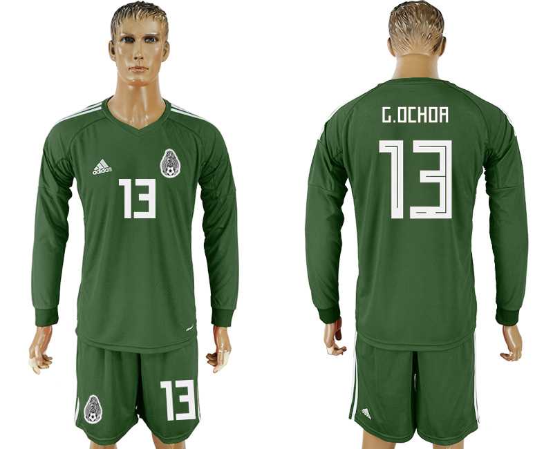 Mexico #13 G.OCHOA Military Green Goalkeeper 2018 FIFA World Cup Long Sleeve Soccer Jersey