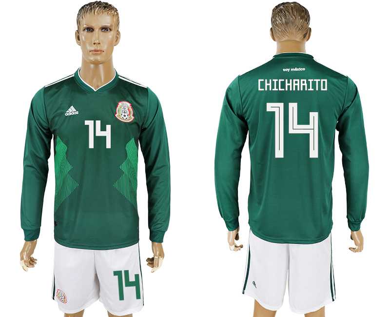 Mexico #14 CHICHARITO Home 2018 FIFA World Cup Long Sleeve Soccer Jersey