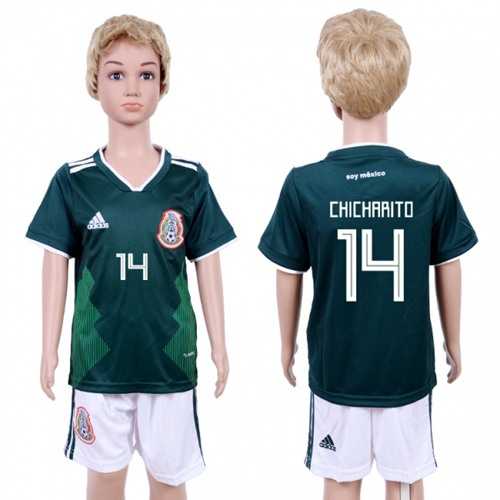 Mexico #14 Chicharito Home Kid Soccer Country Jersey