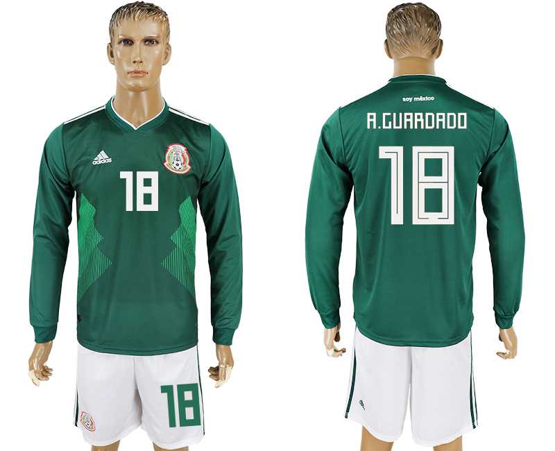 Mexico #18 A. GUARDRDO Home 2018 FIFA World Cup Long Sleeve Soccer Jersey