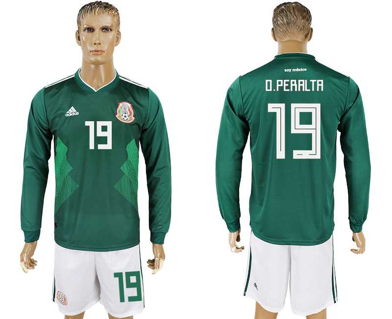 Mexico #19 O.PERALTA Home 2018 FIFA World Cup Long Sleeve Soccer Jersey