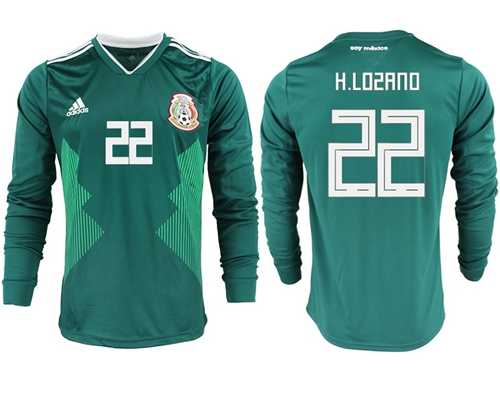 Mexico #22 H.Lozano Home Long Sleeves Soccer Country Jersey