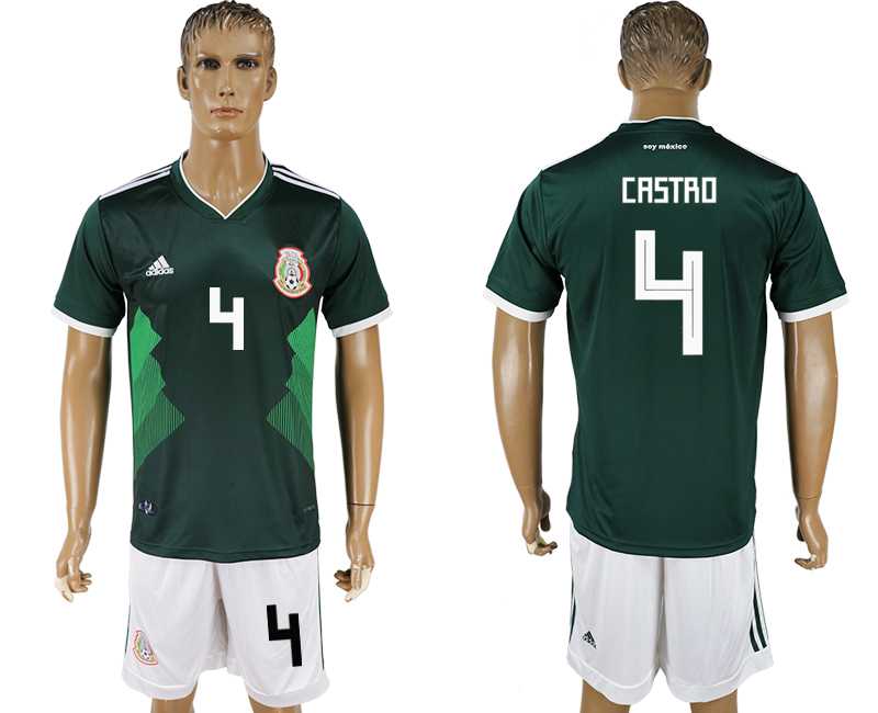 Mexico #4 CASTRO Home 2018 FIFA World Cup Soccer Jersey