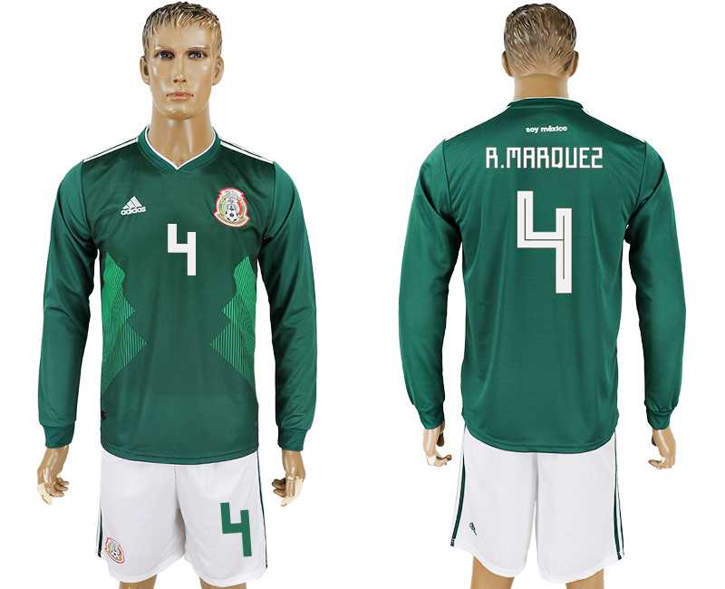 Mexico #4 R.MARQUEZ Home 2018 FIFA World Cup Long Sleeve Soccer Jersey
