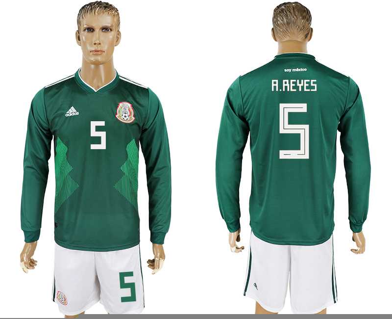 Mexico #5 A.REYES Home 2018 FIFA World Cup Long Sleeve Soccer Jersey
